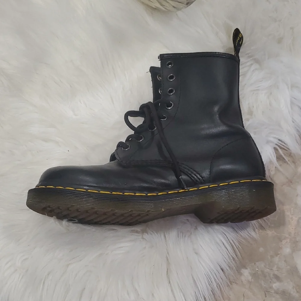 Dr. Martens Black Unisex Leather Boots with Yellow Accents - Picture 8 of 17
